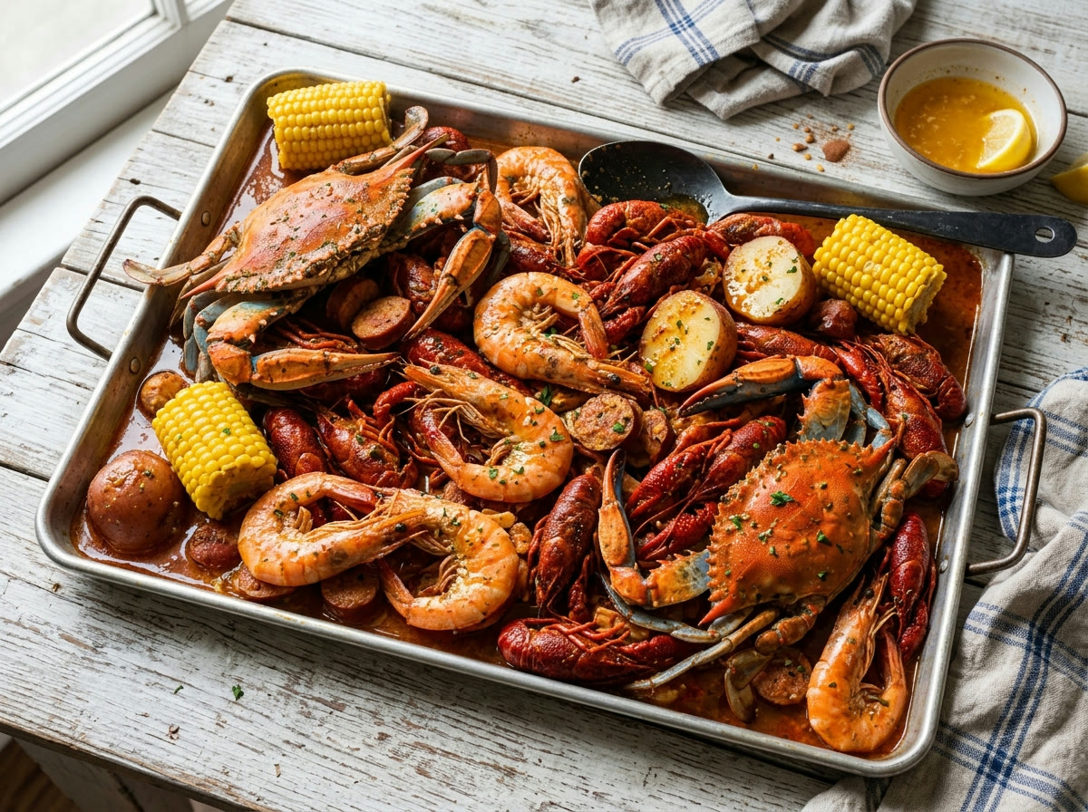 The First Mate — blue crab, shrimp and crawfish boil tray